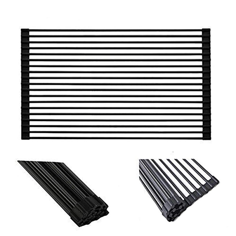 Ahyuan Large Roll up Dish Drying Rack Foldable Dish Rack Over Sink Dish Drainer Roll-up Sink Drying Rack Full Silicone Coated Stainless Still Dish Drying Rack (Matte Black, 20.5''X13.13'') - Image 5